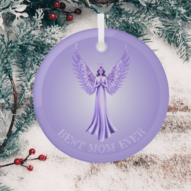 Best Mum Ever | Purple And Lilac Christmas Angel Glass Tree Decoration (Front)