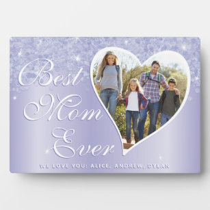 Best Mum Ever Purple Girly Heart Family Photo Plaque