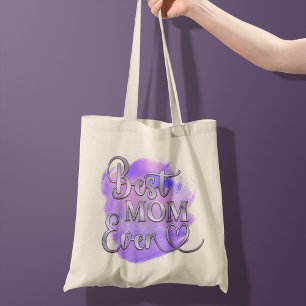 Best Mum Ever Purple & Silver Glitter Typography Tote Bag