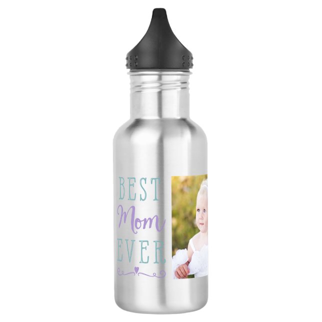 Best Mum Ever Purple Teal Custom Photo 532 Ml Water Bottle (Left)