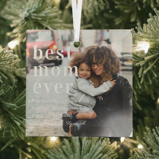 Best Mum Ever | Quote & Photo Gift Glass Tree Decoration (Insitu)
