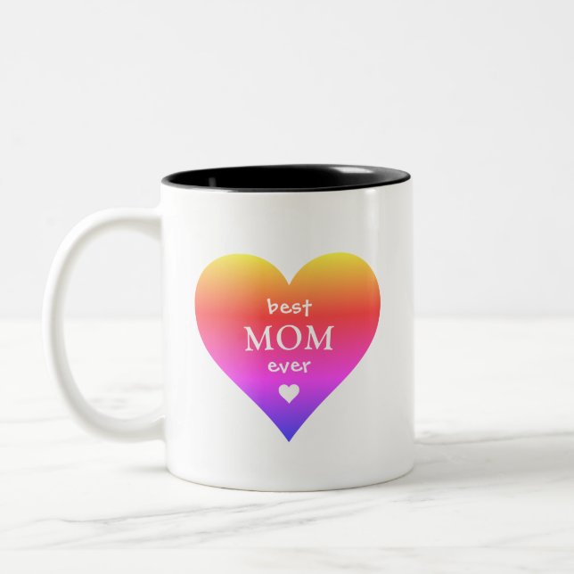 Best Mum Ever Rainbow Heart Two-Tone Coffee Mug (Left)