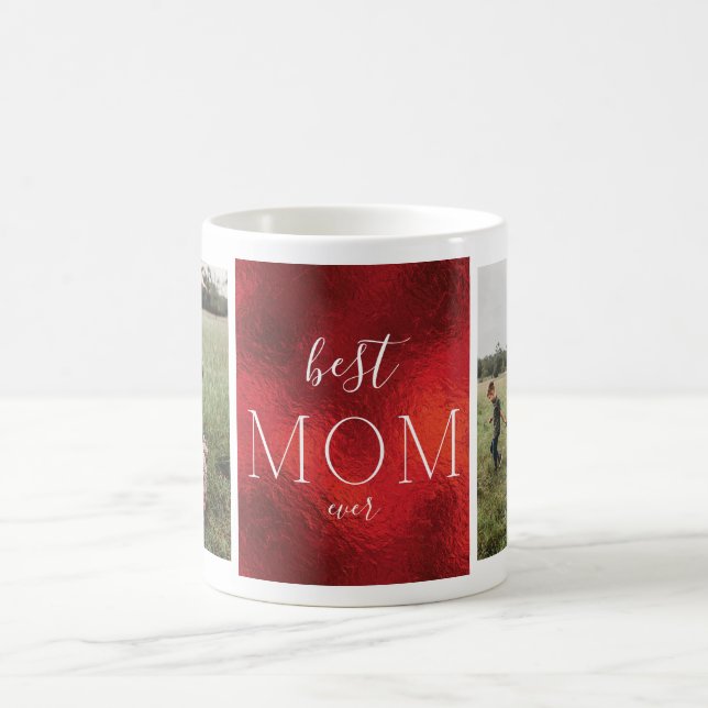 Best Mum Ever RED Christmas Foil Custom Photo Coffee Mug (Center)