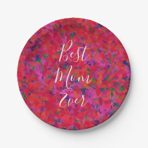 Best Mum Ever Red Garden Floral Hand Painted Paper Plate