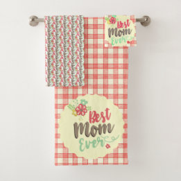 "Best Mum Ever" Red Gingham Towel Set options