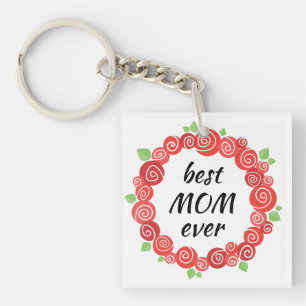 Best mum ever red roses wreath mother's day key ring