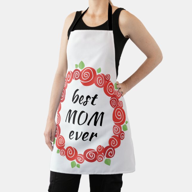 Best mum ever red roses wreath spring  apron (Insitu)