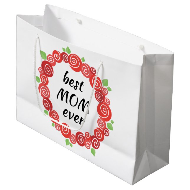 Best mum ever red roses wreath spring cute floral large gift bag (Front Angled)