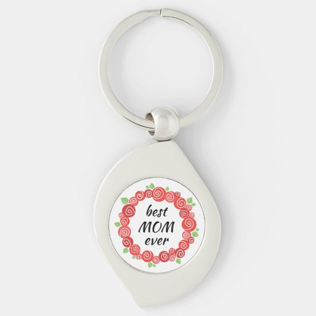 Best mum ever red roses wreath spring   key ring (Front)