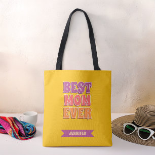 Best Mum Ever Retro  Colourful Funky Custom Name Tote Bag