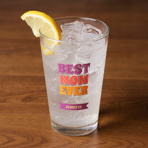Best Mum Ever Retro Custom Name Funky Colourful  Glass