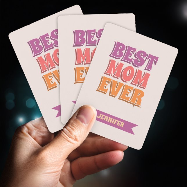 Best Mum Ever Retro Pink Colourful Custom Name  Playing Cards (Creator Uploaded)