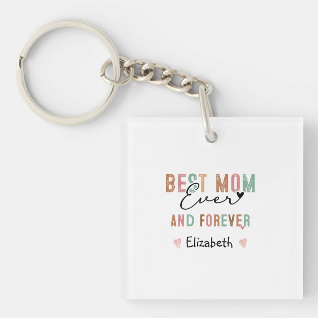 Best Mum Ever  Retro Script Groovy Mother's day  Key Ring (Front)