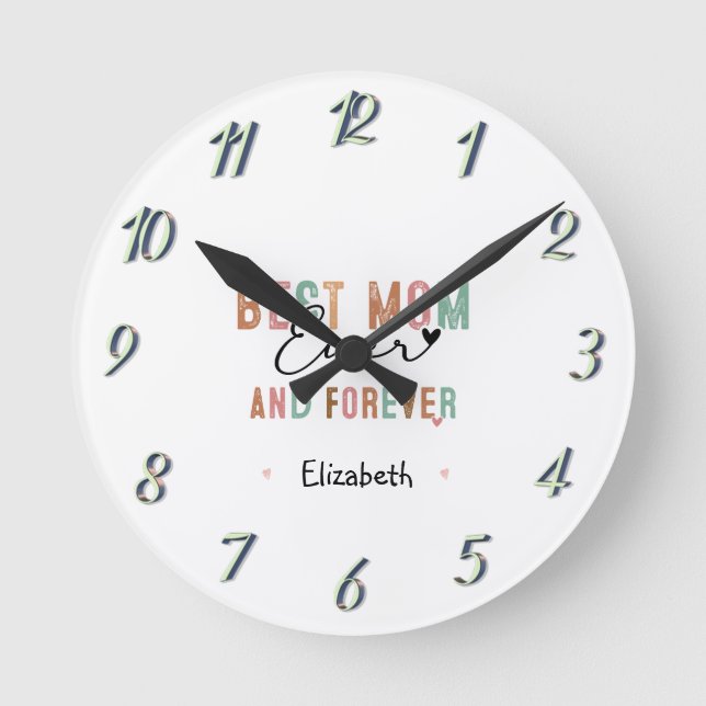 Best Mum Ever  Retro Script Groovy Mother's day  Round Clock (Front)