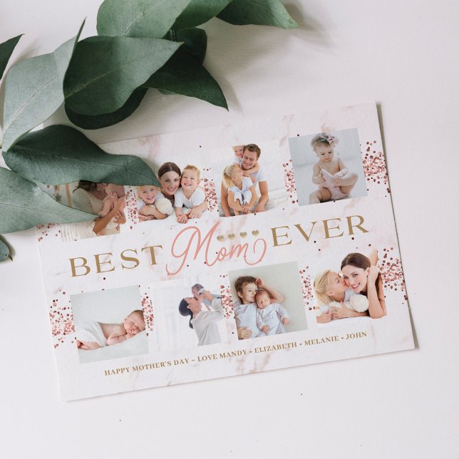 Best Mum Ever Rose Glitter 8 Photo Collage Card (Best Mom Ever Rose Glitter 8 Photo Collage Card)