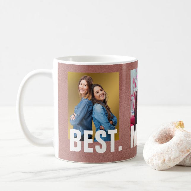 Best Mum Ever Rose Gold Family Photo Collage Coffee Mug (With Donut)
