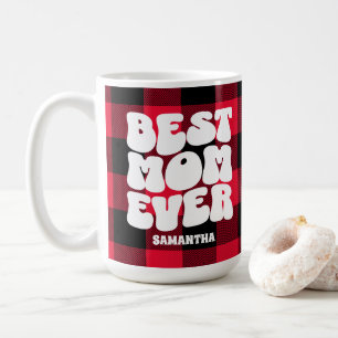 Best Mum Ever Rustic Red Buffalo Plaid Christmas Coffee Mug
