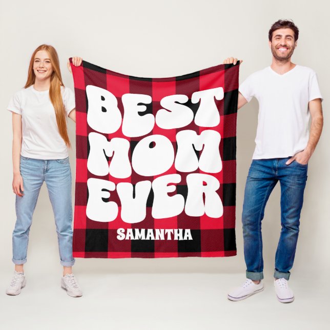 Best Mum Ever Rustic Red Buffalo Plaid Christmas Fleece Blanket (In Situ)