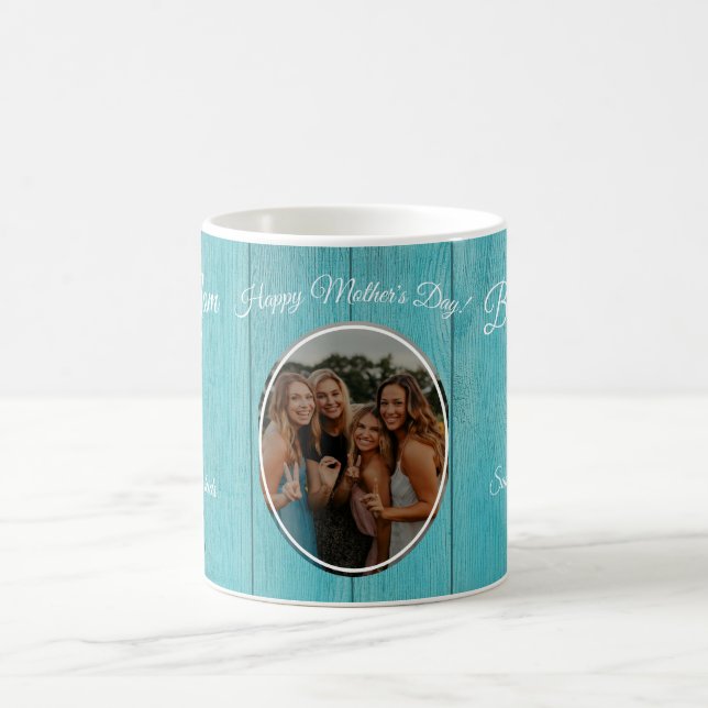  Best Mum Ever Rustic Teal Blue  Sunflower Photo Coffee Mug (Center)