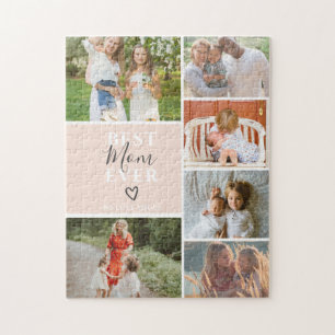 Best mum ever script 6 photo collage grid jigsaw puzzle