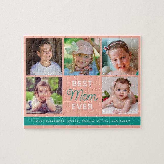 Best Mum Ever Script Family Photo Collage Jigsaw Puzzle (Horizontal)