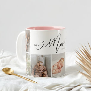 Best Mum Ever Script Mothers Day 7 Photo Collage Two-Tone Coffee Mug