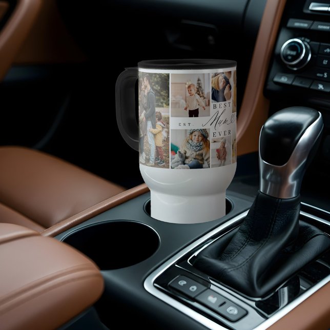 Best Mum Ever Script Mother's Day 8 Photo Collage Travel Mug (Best Mum Ever Script Mother's Day 8 Photo Collage Travel Mug)
