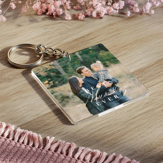 Best Mum Ever Script Mother's Day Photo Keepsake Key Ring (Best Mum Ever Script Mother's Day Photo Keepsake Keychain)