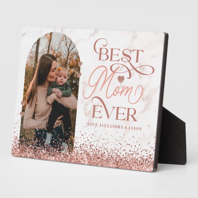 Best Mum Ever Script Rose Gold Glitter Arch Photo Plaque (Side)