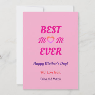 Best Mum Ever Simple Pink Heart Mother's Day Holiday Card