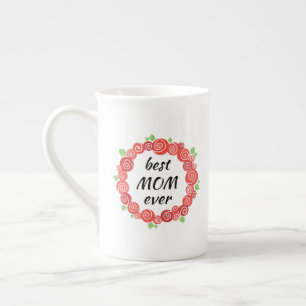 Best Mum Ever spring floral red roses mother gift Bone China Mug