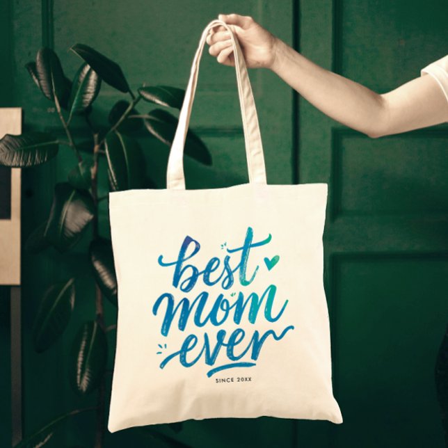 Best Mum Ever Stylish Blue Script Brush Typography Tote Bag (Creator Uploaded)
