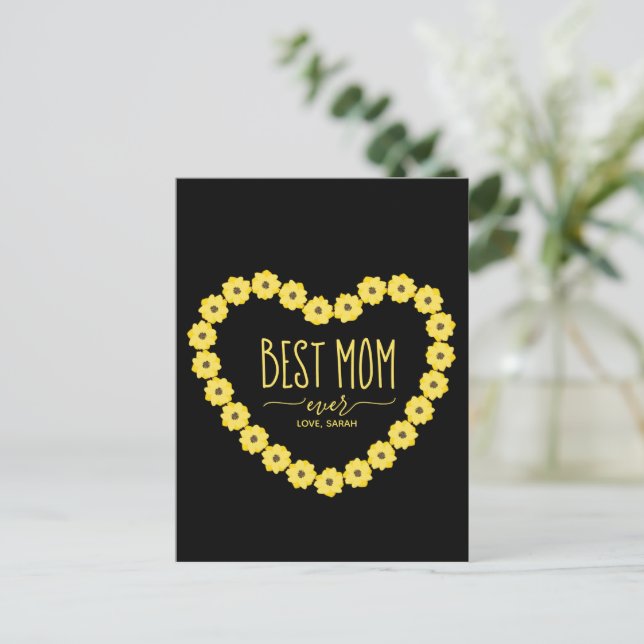Best Mum Ever Sunflower Heart Custom Name Mum Postcard (Standing Front)