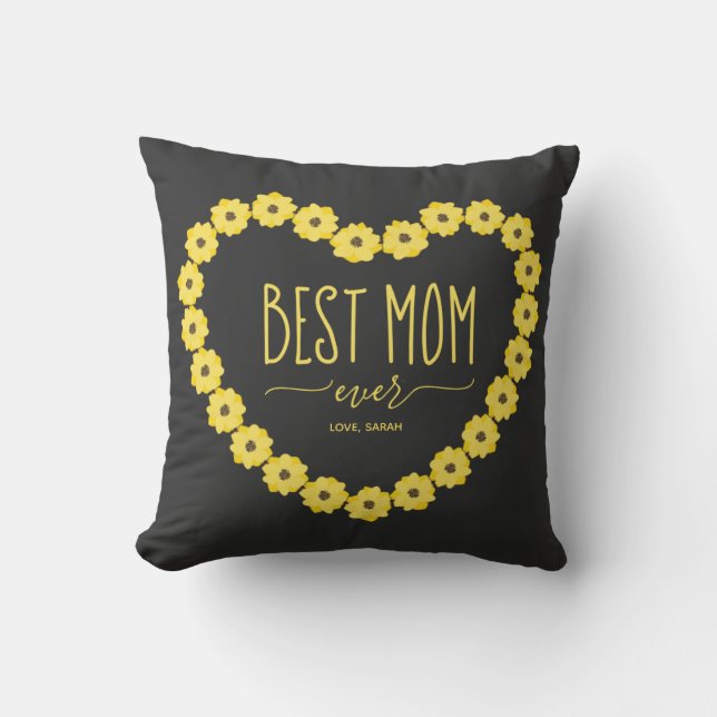Best Mum Ever Sunflower Heart Personalised Name  Cushion (Front)