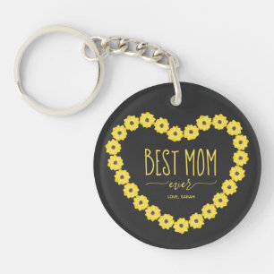 Best Mum Ever Sunflower Heart Personalised Name Key Ring
