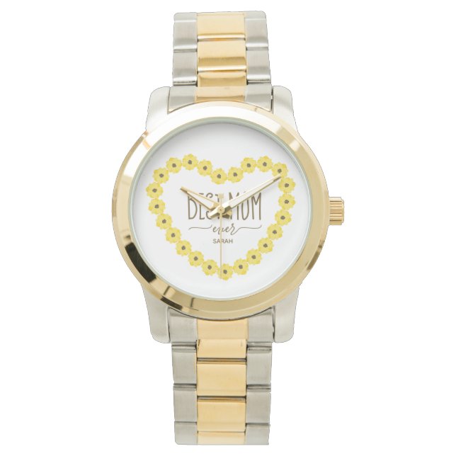 Best Mum Ever Sunflower Heart Personalised Name Wa Watch (Front)