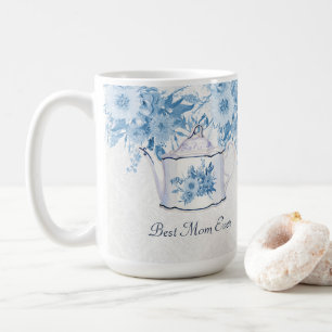 Best Mum Ever Teapot Dusty Blue n White Floral Coffee Mug