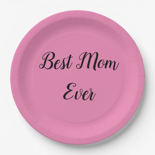 Best mum ever text pink paper plate (Front)