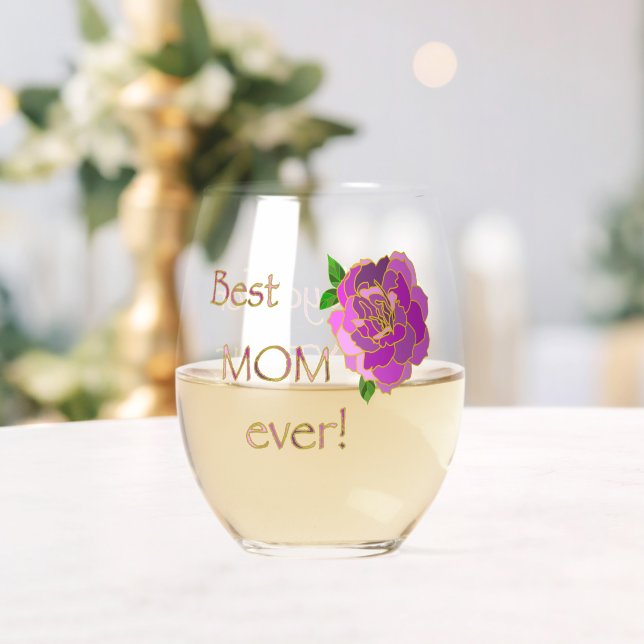 Best Mum Ever Thank You For Everything Pink Rose Stemless Wine Glass (Insitu (Wedding))