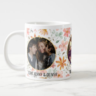 Best Mum Ever Three  Photo Collage Floral  Large Coffee Mug