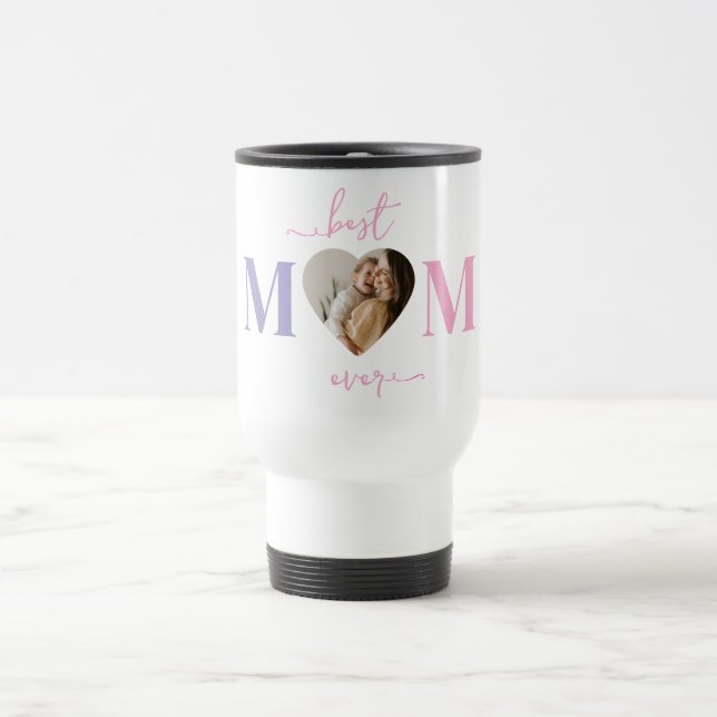 Best Mum Ever Travel Mug – Custom Heart Photo (Center)