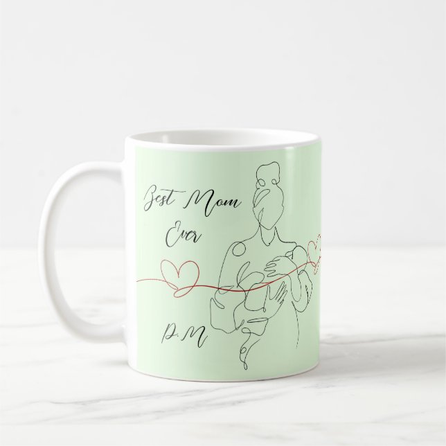 Best Mum Ever Trendy One Line Motherhood Heart  Coffee Mug (Left)