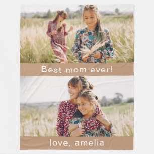 Best Mum Ever Two Photo Beige Fleece Blanket