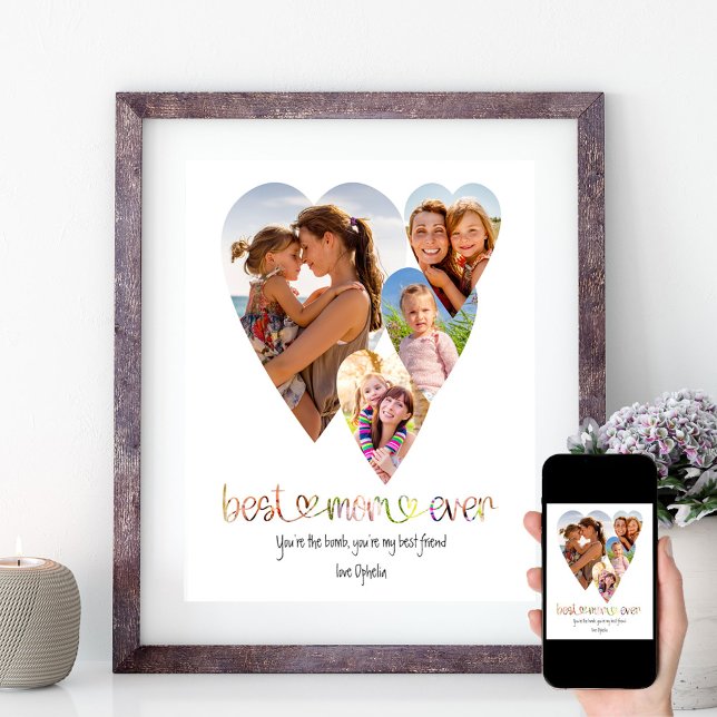 Best Mum Ever Typography Art 4 Heart Shaped Photo Poster (Creator Uploaded)