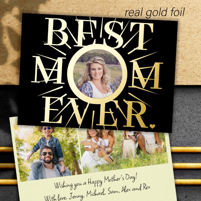 Best Mum Ever typography Mother's Day photo Foil Holiday Card (Creator Uploaded)