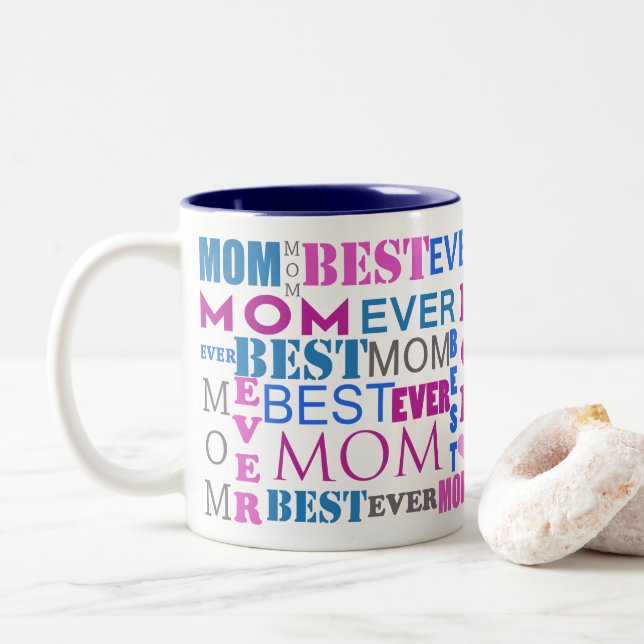 Best Mum Ever Typography Two-Tone Coffee Mug (With Donut)