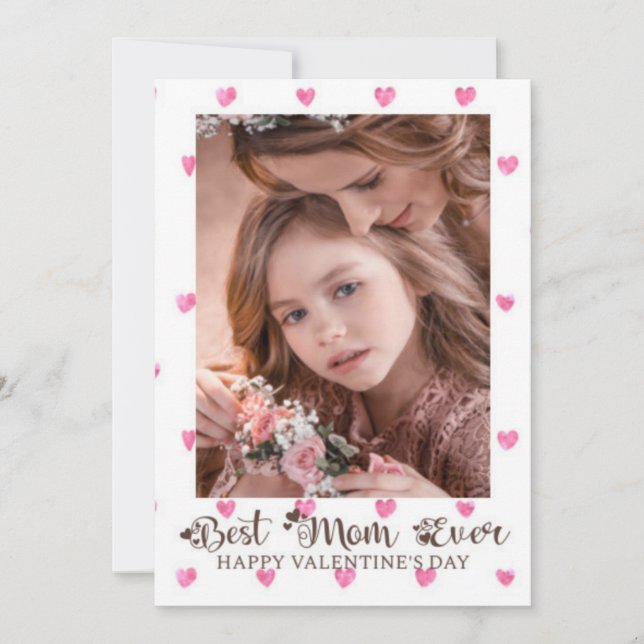 Best Mum Ever Valentine's Day Hearts Photo Pink Ho Holiday Card (Front)