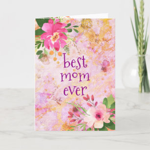 Best Mum Ever Vintage Pink Gold Floral Watercolor Card