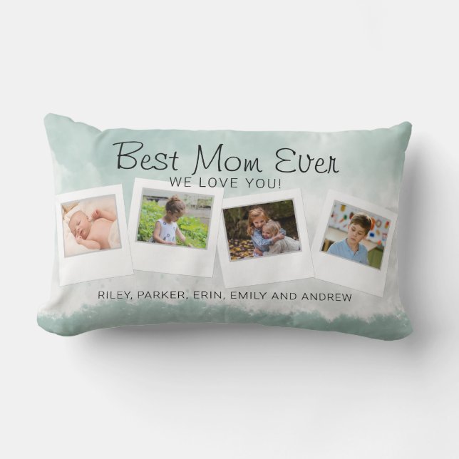 Best Mum Ever Watercolor Children's Photo Lumbar Cushion (Front)