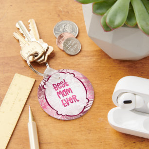 Best Mum Ever – Whimsical Pink Floral Card Key Ring